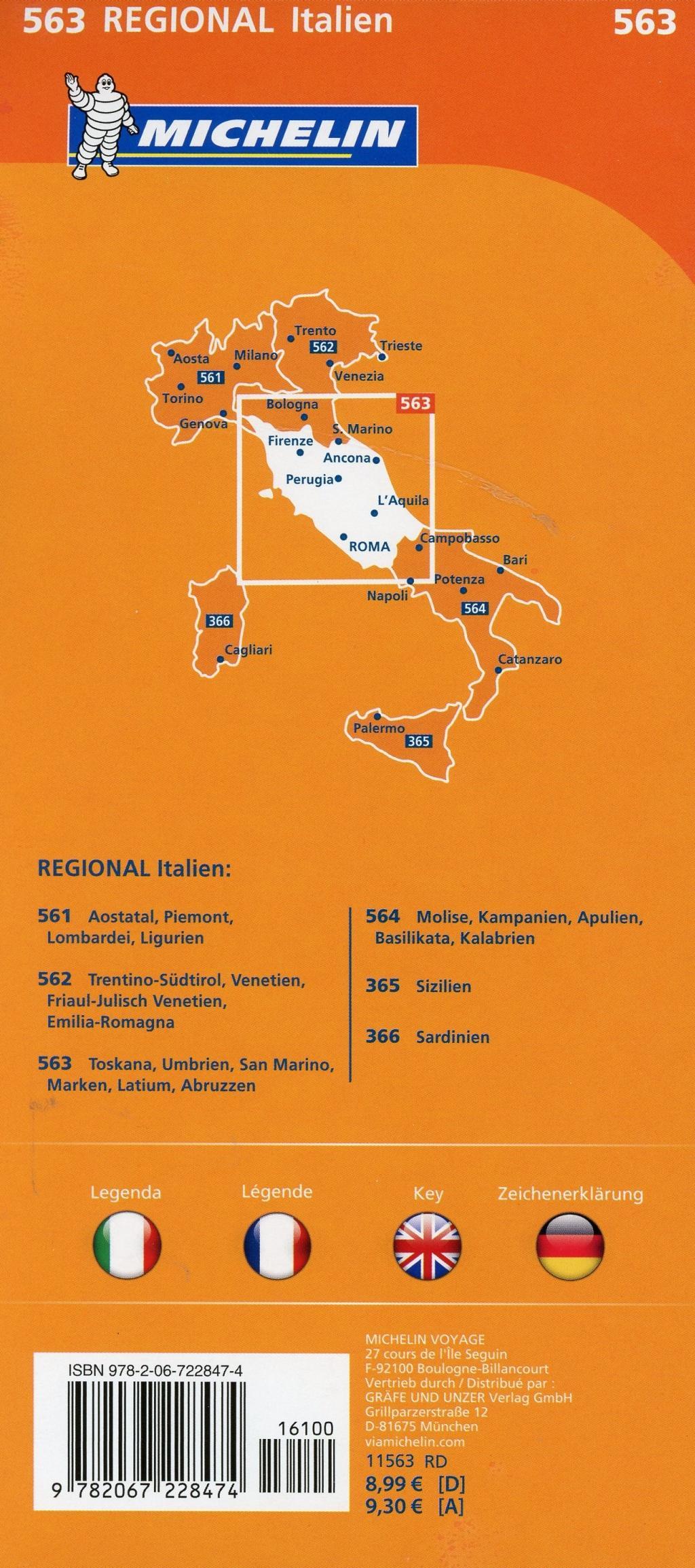 Michelin Toskana, Umbrien, San Marino, Marken, Latium, Abruzzen. Straßen- und Tourismuskarte 1:400.000