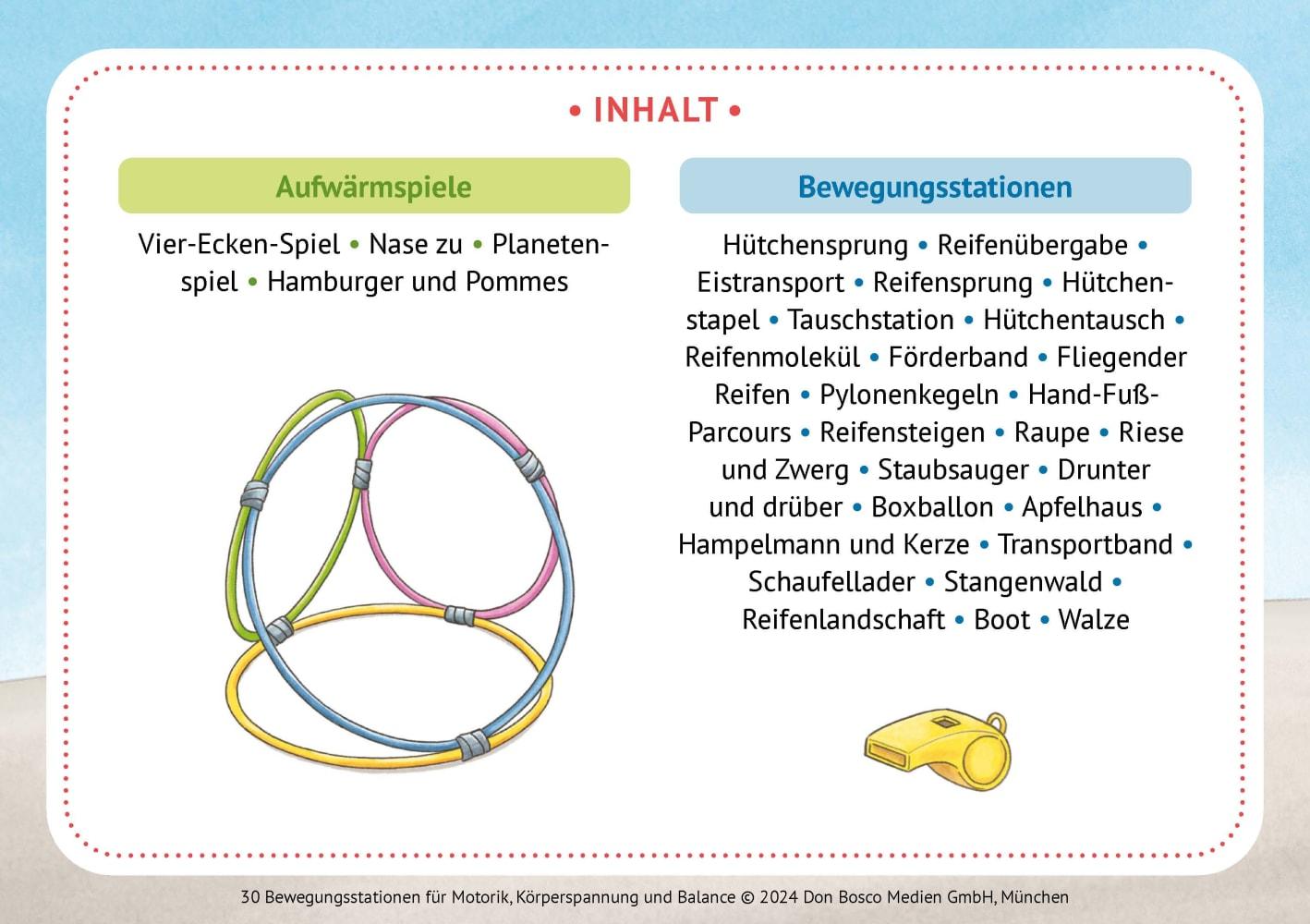 30 Bewegungsstationen für Motorik, Körperspannung und Balance. Bildkarten für Kinder von 3 bis 8