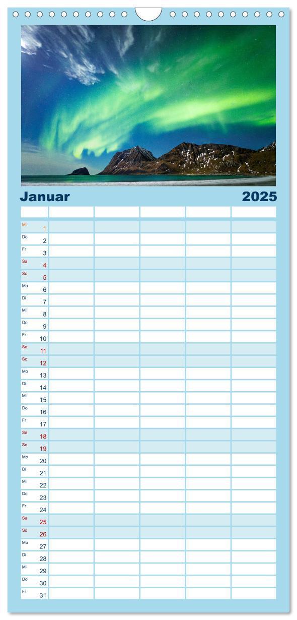 Familienplaner 2025 - Licht des Nordens - LOFOTEN mit 5 Spalten (Wandkalender, 21 x 45 cm) CALVENDO