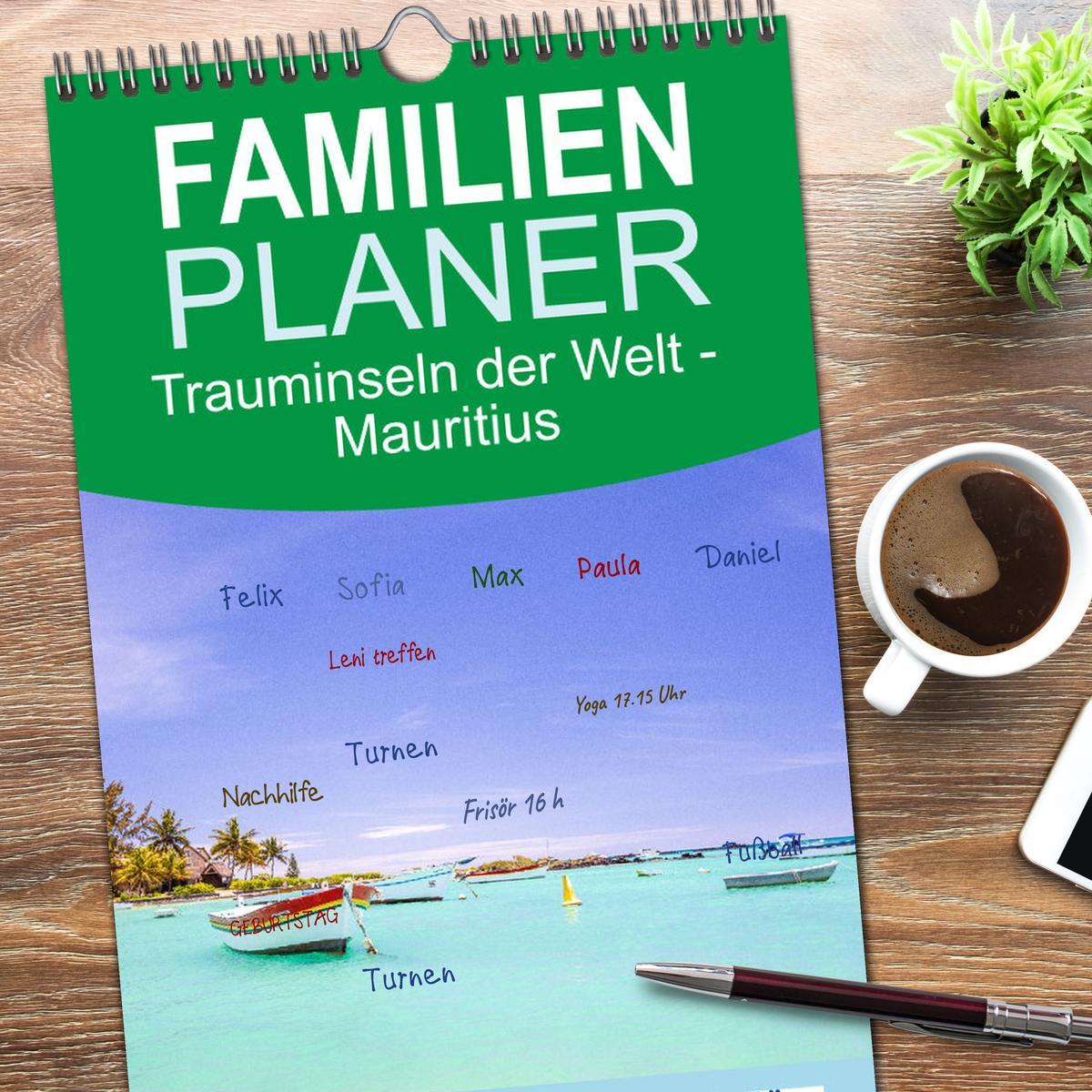 Familienplaner 2025 - Trauminseln der Welt - Mauritius mit 5 Spalten (Wandkalender, 21 x 45 cm) CALVENDO