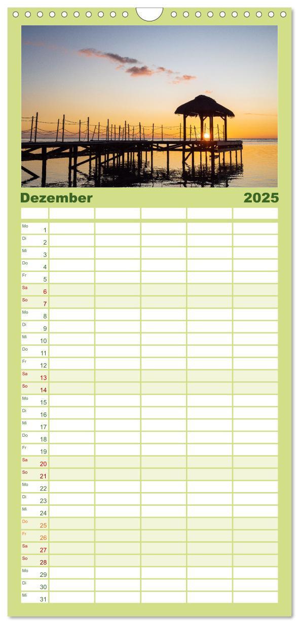 Familienplaner 2025 - Trauminseln der Welt - Mauritius mit 5 Spalten (Wandkalender, 21 x 45 cm) CALVENDO