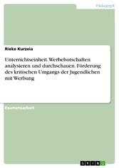 Unterrichtseinheit. Werbebotschaften analysieren und durchschauen. Förderung des kritischen Umgangs der Jugendlichen mit Werbung