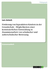 Förderung von hypoaktiven Kindern in der Grundschule - Möglichkeiten einer kontinuierlichen Entwicklung in Zusammenarbeit von schulischer und außerschulischer Betreuung