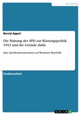 Die Haltung der SPD zur Rüstungspolitik 1913 und die Gründe dafür