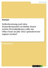 Stellenbesetzung nach dem Teamrollenmodell von Belbin. Durch welche Persönlichkeiten sollte das Office-Team im Jahr 2022 optimalerweise ergänzt werden?