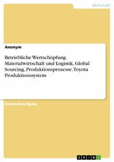 Betriebliche Wertschöpfung. Materialwirtschaft und Logistik, Global Sourcing, Produktionsprozesse, Toyota Produktionssystem