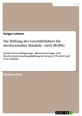 Die Haftung des Geschäftsfühers für insolvenznahes Handeln - nach MoMiG