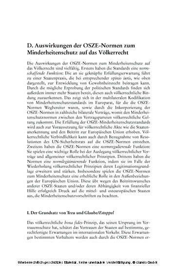 Zwischen Menschenrechten und Konfliktprävention - Der Minderheitenschutz im Rahmen der Organisation für Sicherheit und Zusammenarbeit in Europa (OSZE)