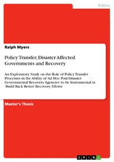 Policy Transfer, Disaster Affected Governments and Recovery