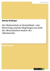 Der Mutterschutz in Deutschland - eine Bewertung zentraler Regelungen aus Sicht der ökonomischen Analyse des Arbeitsrechts